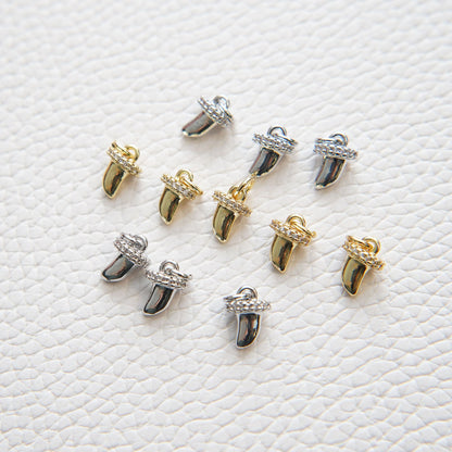 Gold Horns Charms,18K Gold Filled Horns Pendant,CZ Micro Pave Horns Charm Bracelet Necklace for DIY Jewelry Making Supply