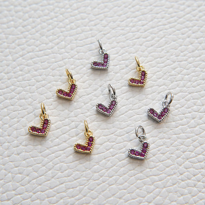 Gold Tiny Red Heart Charms,18K Gold Filled Heart Pendant,CZ Micro Pave Heart Charm Bracelet Necklace for DIY Jewelry Making S