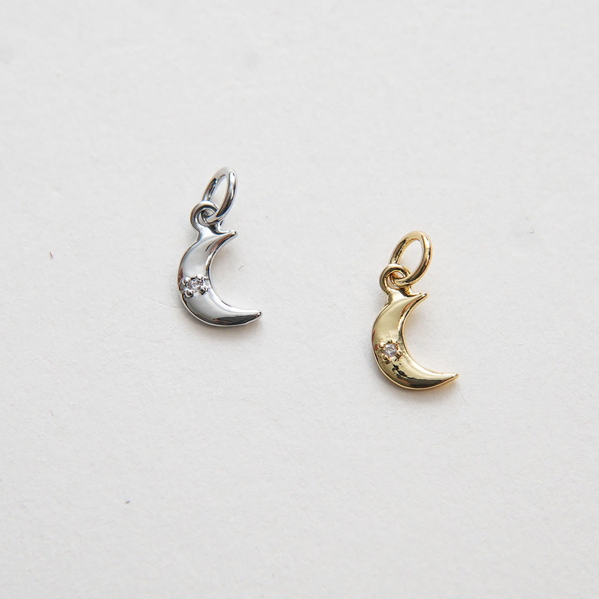 Gold Moon Charms,18K Gold Filled Moon Pendant,CZ Micro Pave Celestial Charm Bracelet Necklace for DIY Jewelry Making Supply
