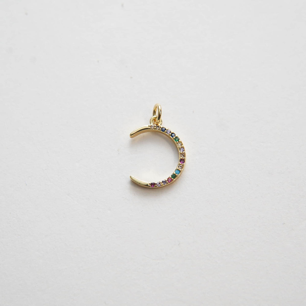 Gold Moon Charms,18K Gold Filled Colorful Moon Pendant,CZ Micro Pave Celestial Charm Bracelet Necklace for DIY Jewelry Making