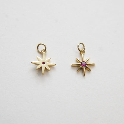 Gold Star Charms,18K Gold Filled Starburst Pendant,CZ North Star Charm Bracelet Necklace for DIY Jewelry Making Supply