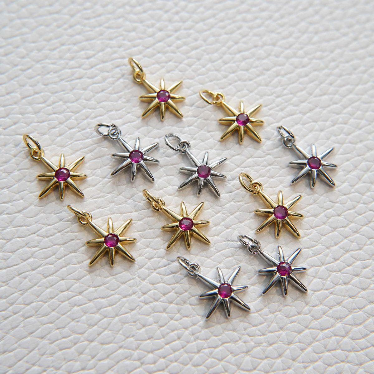 Gold Star Charms,18K Gold Filled Starburst Pendant,CZ North Star Charm Bracelet Necklace for DIY Jewelry Making Supply
