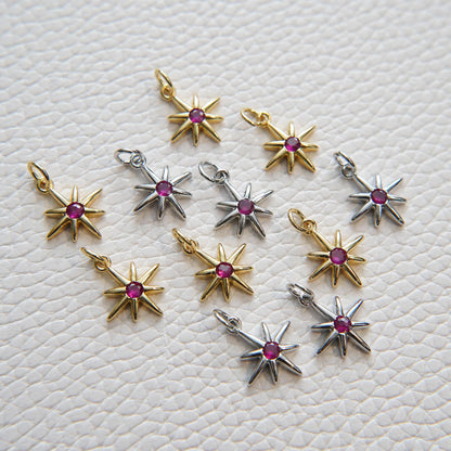 Gold Star Charms,18K Gold Filled Starburst Pendant,CZ North Star Charm Bracelet Necklace for DIY Jewelry Making Supply