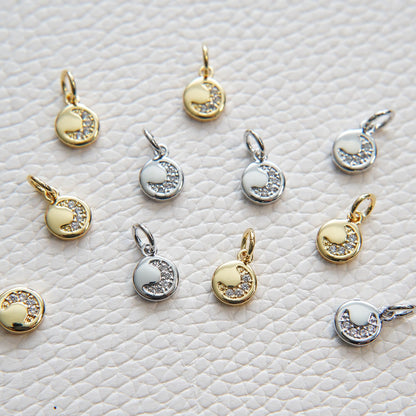 18K Gold Filled Moon CZ Charm Pendant for Jewelry Making