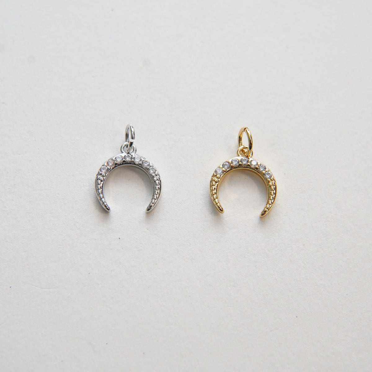 Gold Moon Charms,18K Gold Filled Crescent Pendant,CZ Micro Pave Celestial Charm Bracelet Necklace for DIY Jewelry Making Supp