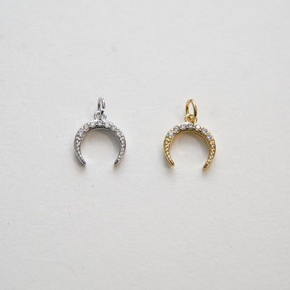 Gold Moon Charms,18K Gold Filled Crescent Pendant,CZ Micro Pave Celestial Charm Bracelet Necklace for DIY Jewelry Making Supp