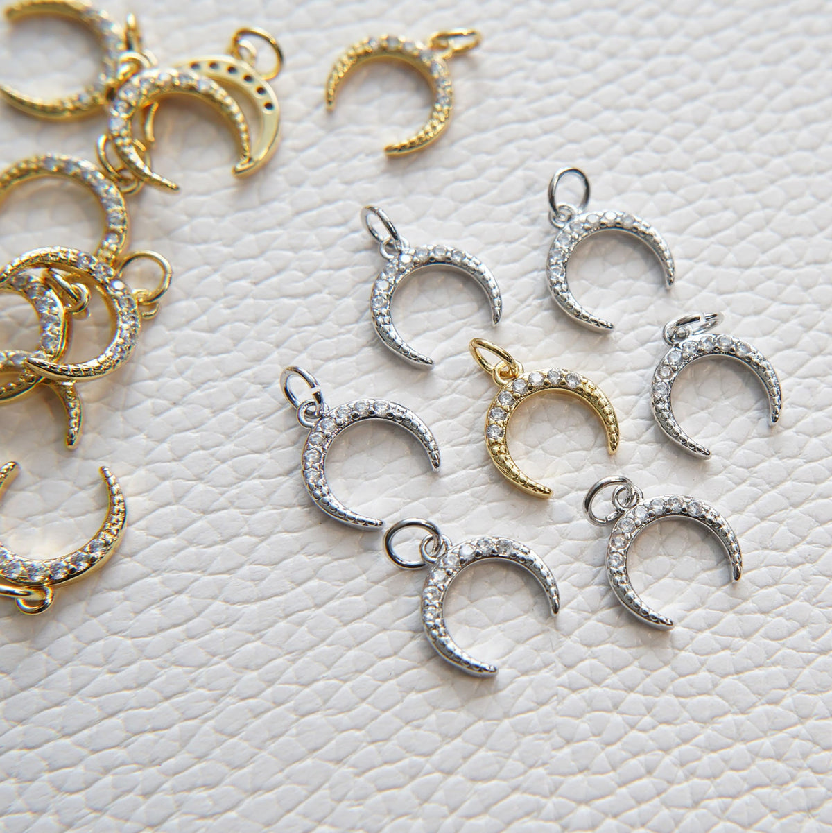 Gold Moon Charms,18K Gold Filled Crescent Pendant,CZ Micro Pave Celestial Charm Bracelet Necklace for DIY Jewelry Making Supp