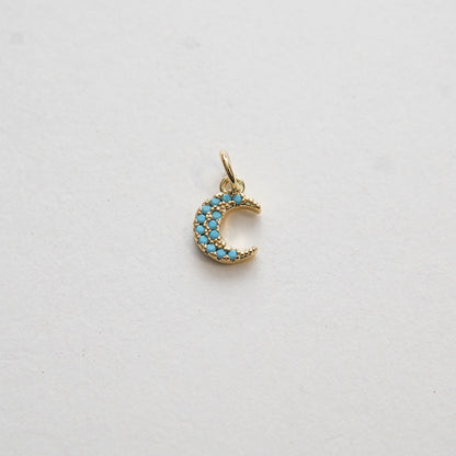 Gold Moon Charms,18K Gold Filled Moon Pendant,Turquoise Celestial Charm Bracelet Necklace for DIY Jewelry Making Supply