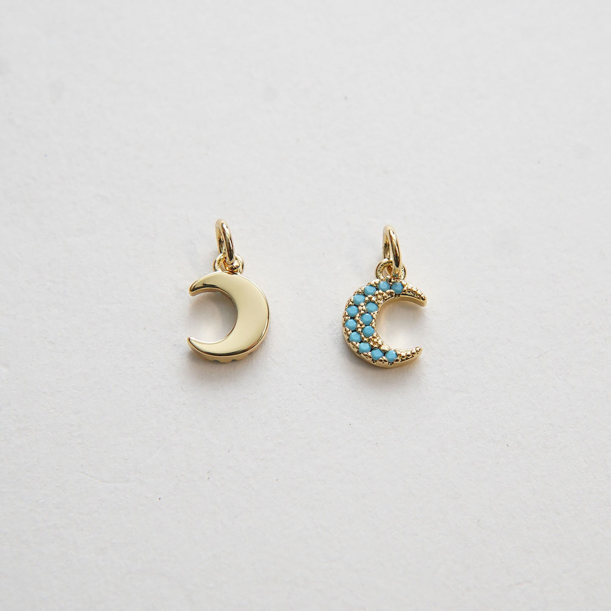 Gold Moon Charms,18K Gold Filled Moon Pendant,Turquoise Celestial Charm Bracelet Necklace for DIY Jewelry Making Supply