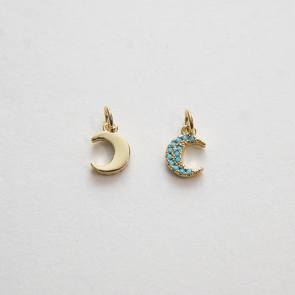 Gold Moon Charms,18K Gold Filled Moon Pendant,Turquoise Celestial Charm Bracelet Necklace for DIY Jewelry Making Supply
