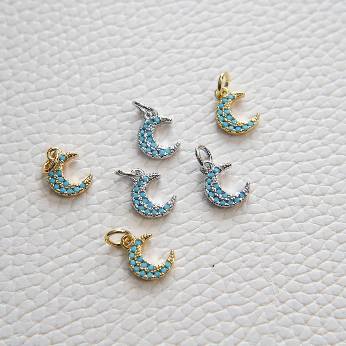 Gold Moon Charms,18K Gold Filled Moon Pendant,Turquoise Celestial Charm Bracelet Necklace for DIY Jewelry Making Supply