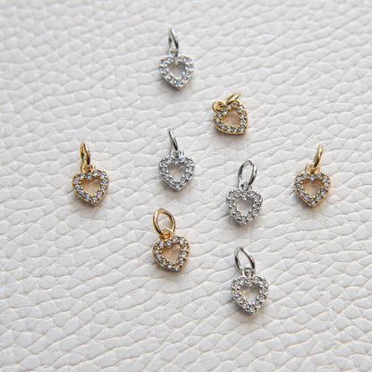 Gold Tiny Heart Charms,18K Gold Filled Heart Pendant,CZ Micro Pave Heart Charm Bracelet Necklace for DIY Jewelry Making Suppl