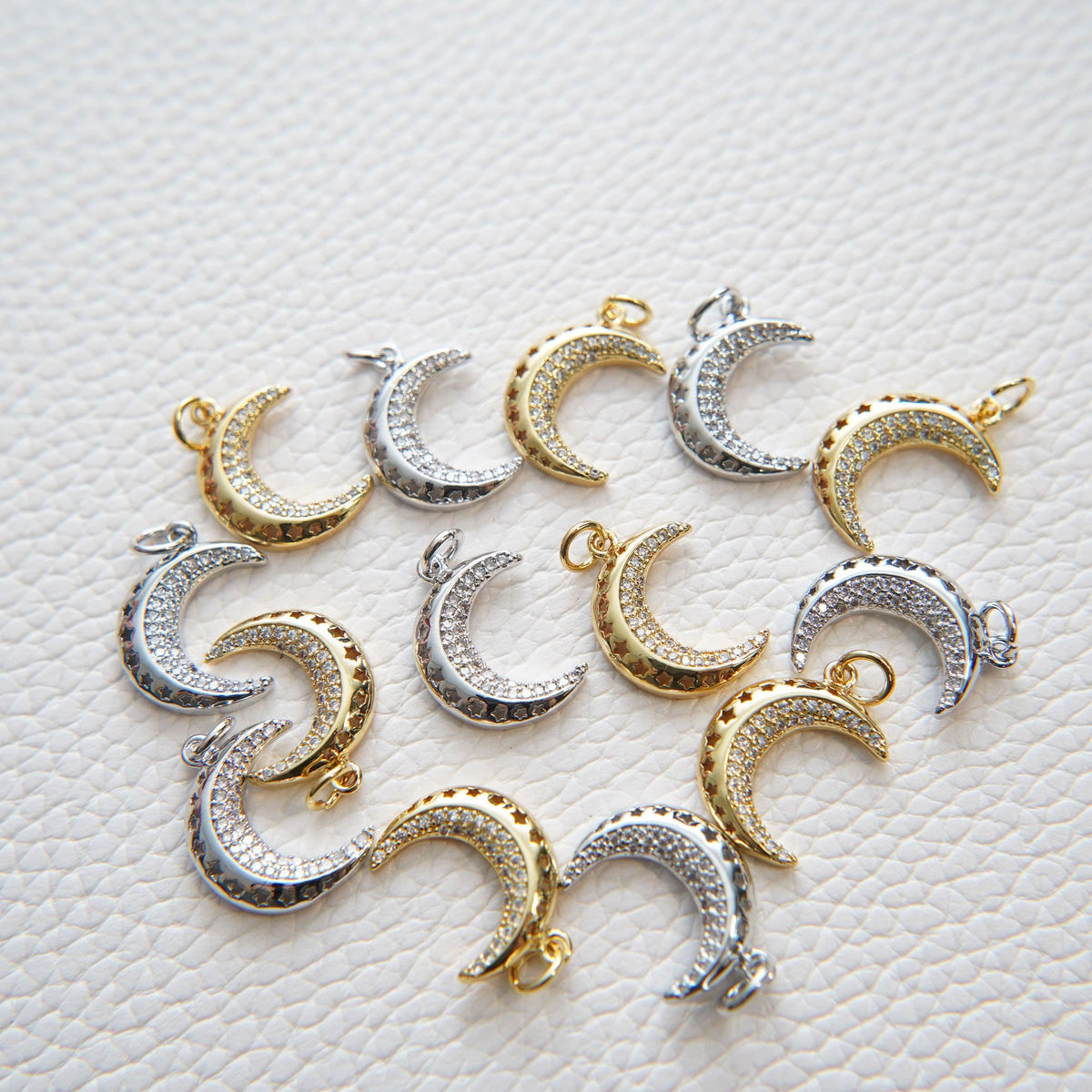Gold Moon Charms,18K Gold Filled Moon Pendant,Celestial Charm Bracelet Necklace for DIY Jewelry Making Supply