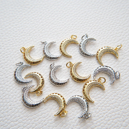Gold Moon Charms,18K Gold Filled Moon Pendant,Celestial Charm Bracelet Necklace for DIY Jewelry Making Supply