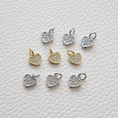 Gold Tiny Heart Charms,18K Gold Filled Heart Pendant,CZ Micro Pave Heart Charm Bracelet Necklace for DIY Jewelry Making Suppl
