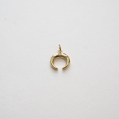Gold Moon Charms,18K Gold Filled Crescent Pendant,CZ Micro Pave Horns Charm Bracelet Necklace for DIY Jewelry Making Supply
