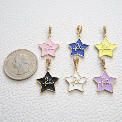 Gold Star Charms,18K Gold Filled Enamel Star Pendant,Star Charm Bracelet Necklace for DIY Jewelry Making Supply