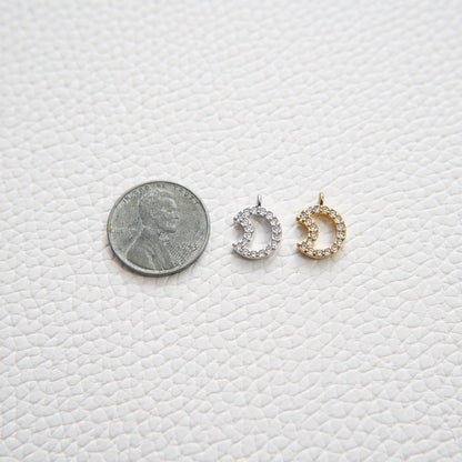 Gold Moon Charms,18K Gold Filled Moon Pendant,CZ Micro Pave Celestial Charm Bracelet Necklace for DIY Jewelry Making Supply