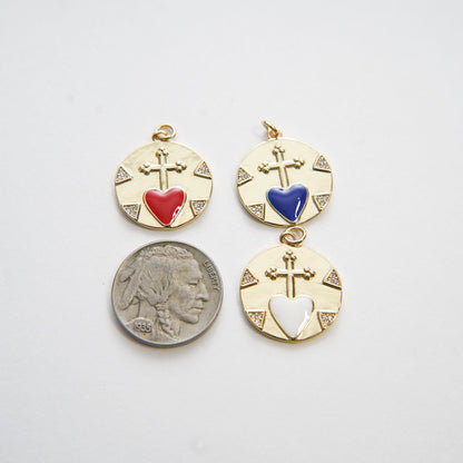 Gold Cross Heart Charms,18K Gold Filled Cross Pendant,Enamel Religion Charm Bracelet Necklace for DIY Jewelry Making Supply (20x22mm)