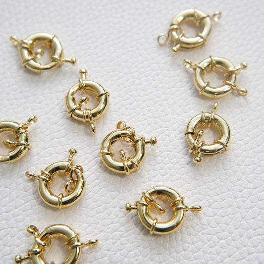 24K Gold Filled Sailor Clasp, Two Clasps Large Spring Ring Include Loops for Necklace Bracelet Finding
