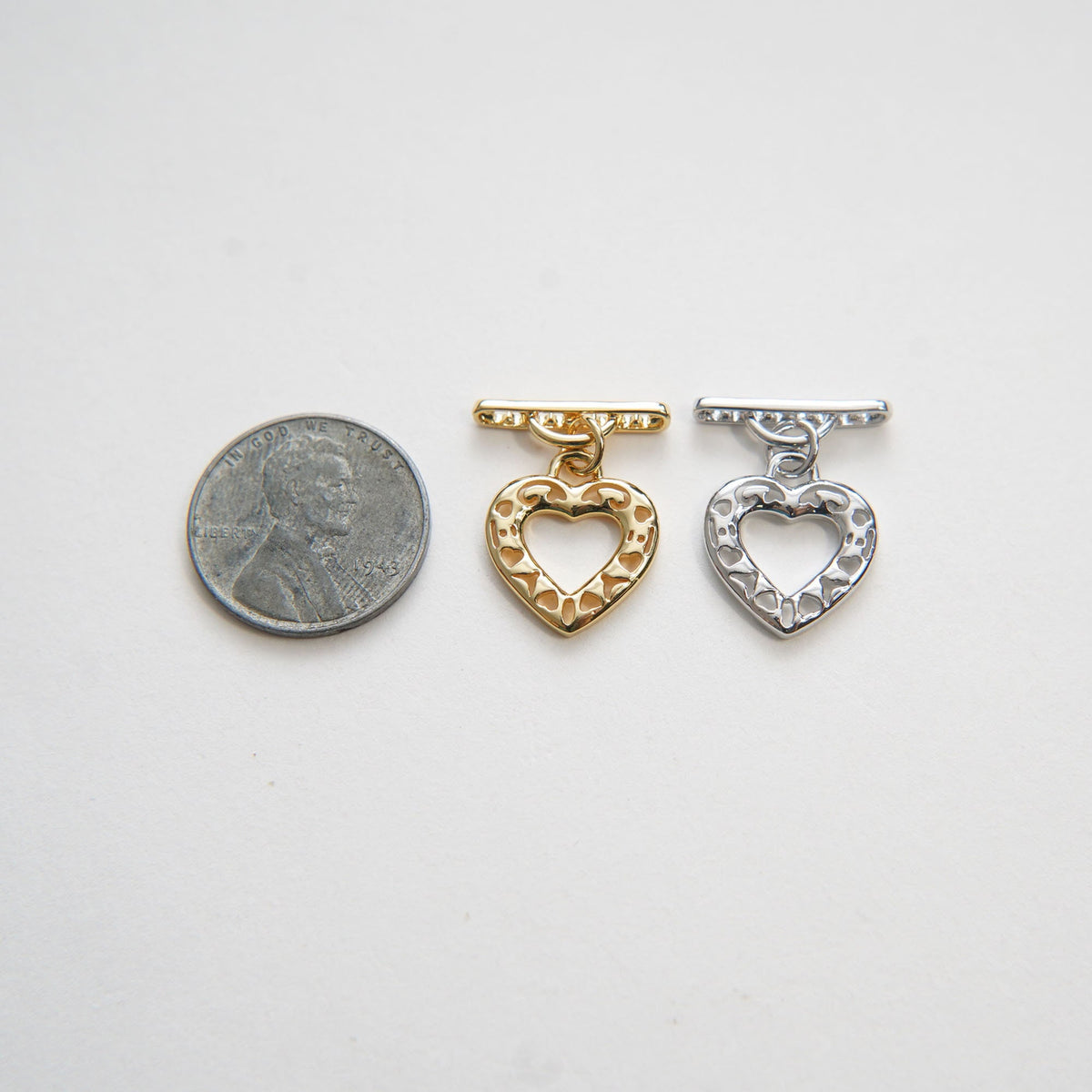 18K Gold Heart Toggle Clasp, Gold OT Clasp Fancy Design OT Clasp Bulk Supply for Bracelet Necklace Component