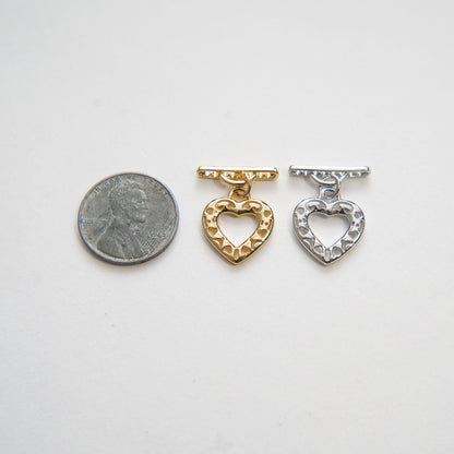 18K Gold Heart Toggle Clasp, Gold OT Clasp Fancy Design OT Clasp Bulk Supply for Bracelet Necklace Component