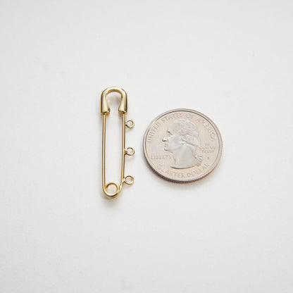 18K Gold Filled Three loop Pin,Simple Three Hole Pin,Loop Kilt Pins,Safety Pin,DIY Brooch,Jewelry Making