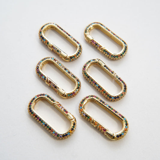 18K Gold Filled CZ Oval Carabiner Clasp,Buckle Clasp,Carabiner Screw Clasp,Turnbuckle,for DIY Jewelry