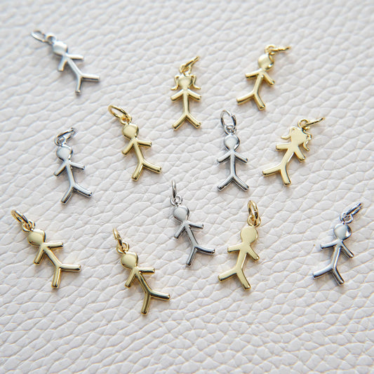 Gold Child Charms,18K Gold Filled Boy Girl Pendant,Silver Child Charm Bracelet Necklace for DIY Jewelry Making Supply