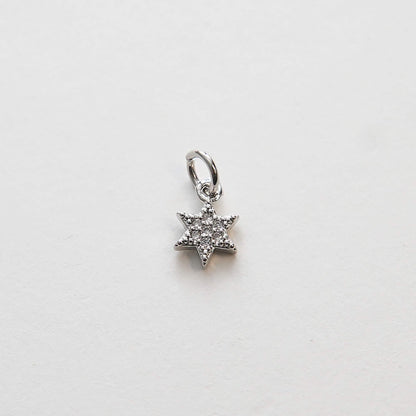 Gold David Star Charms,18K Gold Filled CZ Micro Pave Star Pendant,Silver Star Charm Bracelet Necklace for DIY Jewelry Making 