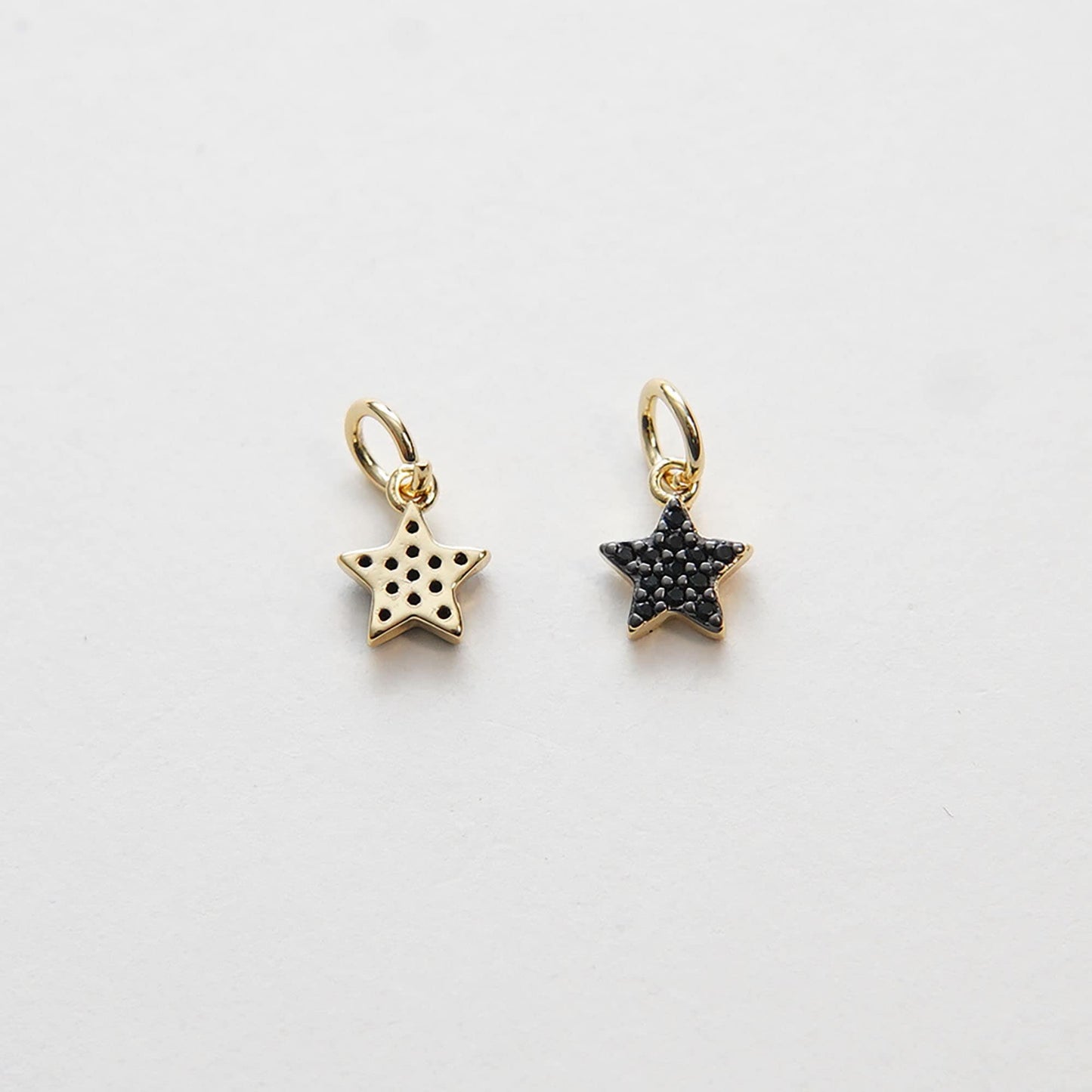 Gold Star Charms,18K Gold Filled CZ Micro Pave Star Pendant,Black Star Charm Bracelet Necklace for DIY Jewelry Making Supply