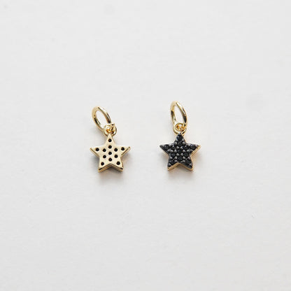 Gold Star Charms,18K Gold Filled CZ Micro Pave Star Pendant,Black Star Charm Bracelet Necklace for DIY Jewelry Making Supply