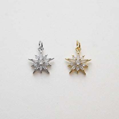 Gold Star Charms,18K Gold Filled CZ Micro Pave Star Pendant,Silver Star Charm Bracelet Necklace for DIY Jewelry Making Supply