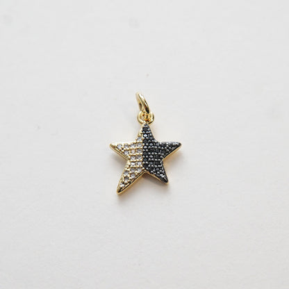 Gold Star Charms,18K Gold Filled CZ Micro Pave Star Pendant,Black Star Charm Bracelet Necklace for DIY Jewelry Making Supply