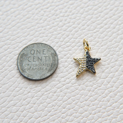 Gold Star Charms,18K Gold Filled CZ Micro Pave Star Pendant,Black Star Charm Bracelet Necklace for DIY Jewelry Making Supply