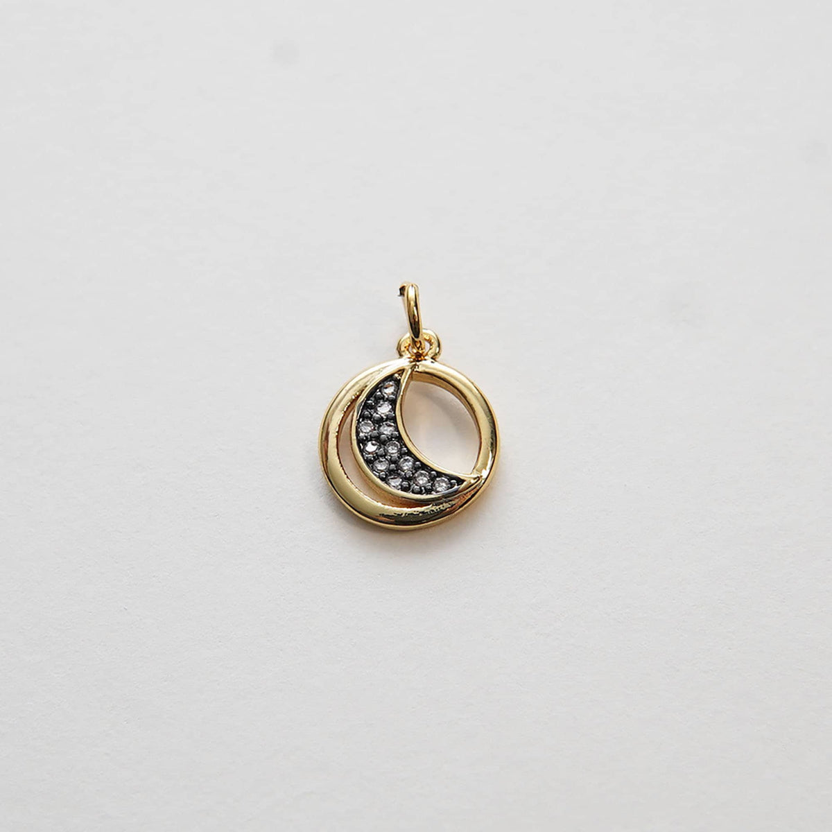 Gold Black Moon Charms,18K Gold Filled CZ Micro Pave Moon Pendant,Celestial Charm Bracelet Necklace for DIY Jewelry Making Su