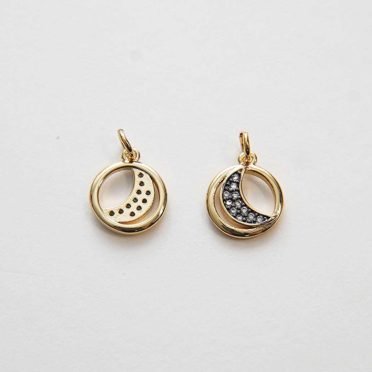 Gold Black Moon Charms,18K Gold Filled CZ Micro Pave Moon Pendant,Celestial Charm Bracelet Necklace for DIY Jewelry Making Su