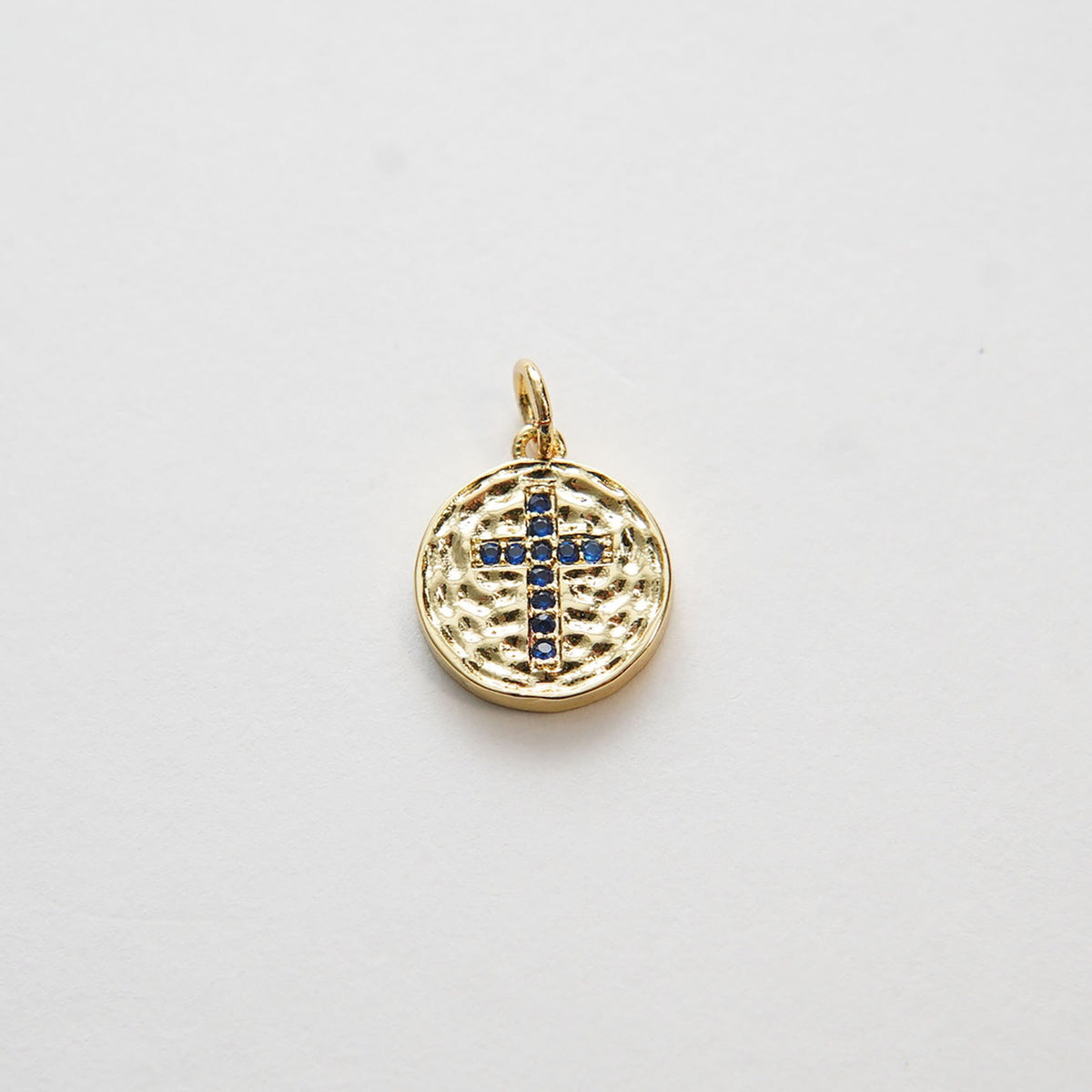 Gold Cross Charms,18K Gold Filled Round Coin Cross Pendant,CZ Micro Pave Religious Charm Bracelet Necklace for DIY Jewelry Ma