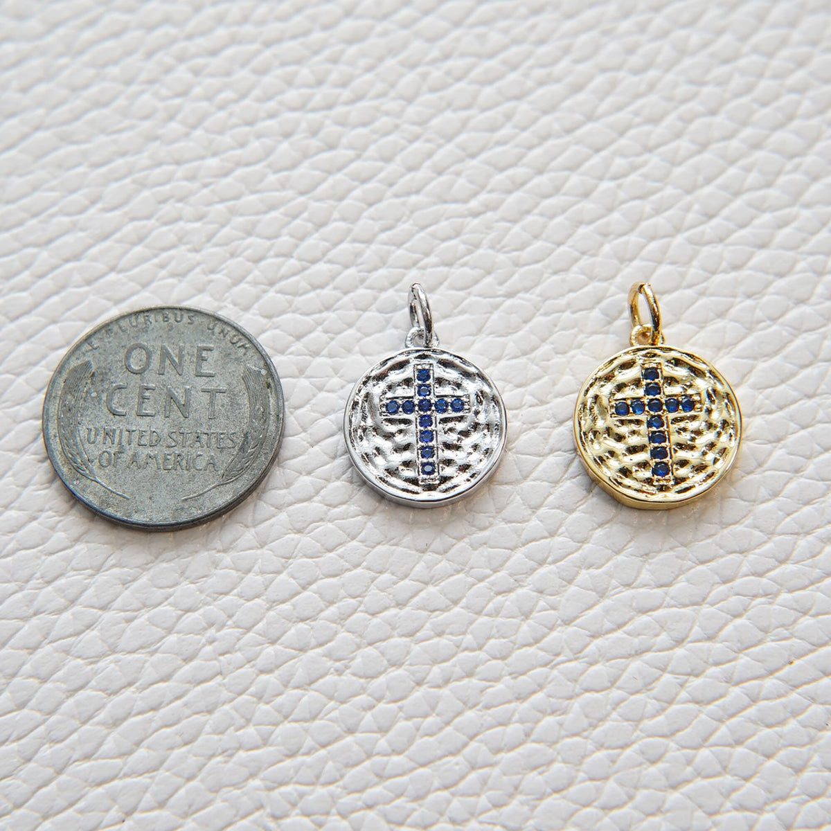 Gold Cross Charms,18K Gold Filled Round Coin Cross Pendant,CZ Micro Pave Religious Charm Bracelet Necklace for DIY Jewelry Ma