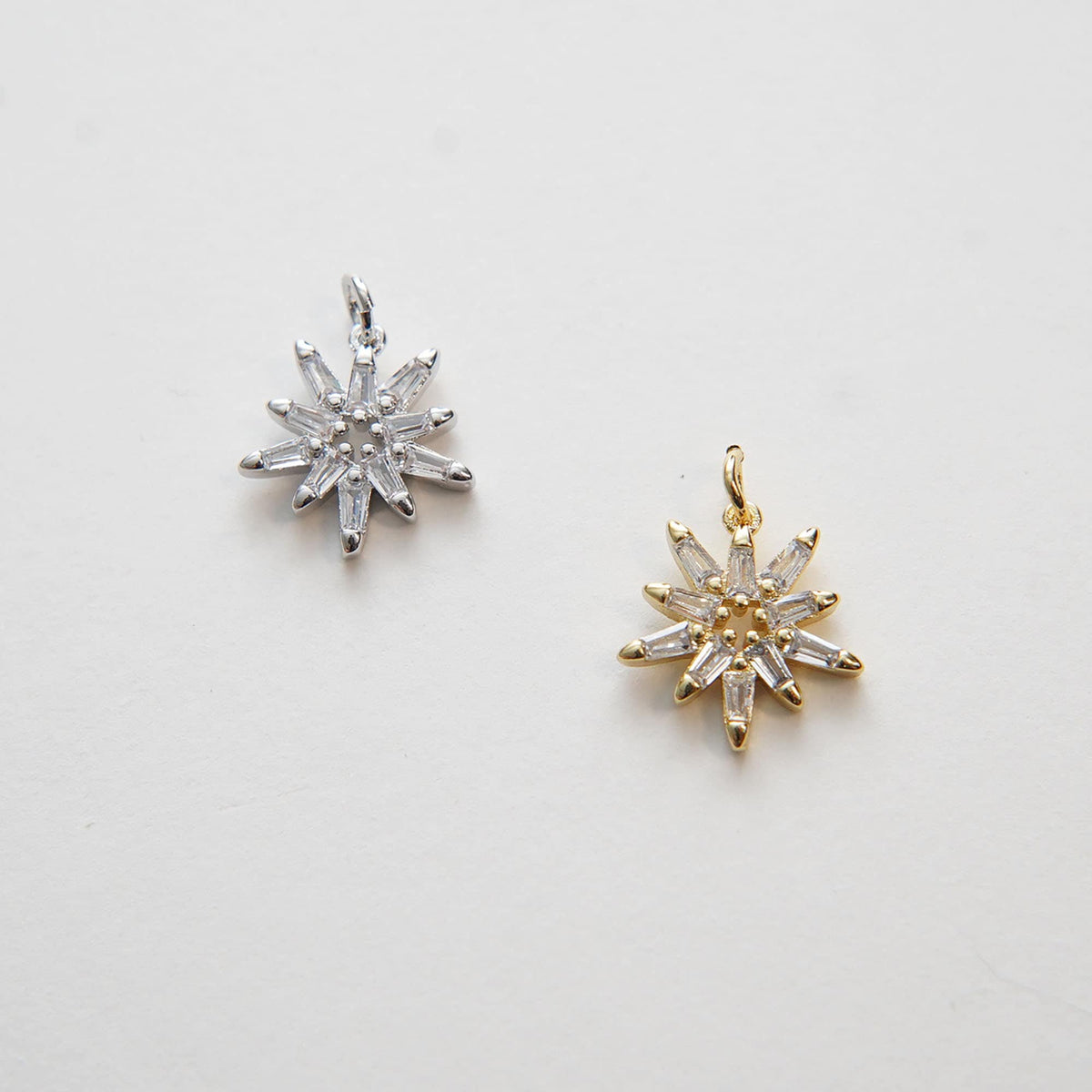 Gold Star Charms,18K Gold Filled Starburst Pendant,CZ North Star Charm Bracelet Necklace for DIY Jewelry Making Supply