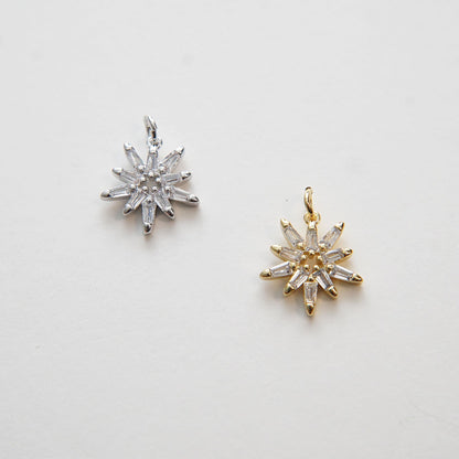 Gold Star Charms,18K Gold Filled Starburst Pendant,CZ North Star Charm Bracelet Necklace for DIY Jewelry Making Supply