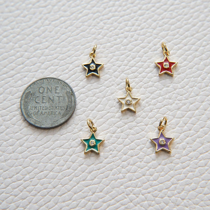 Gold Star Charms,18K Gold Filled CZ Micro Pave Star Pendant,Tiny Enamel Star Charm Bracelet Necklace for DIY Jewelry Making Supply