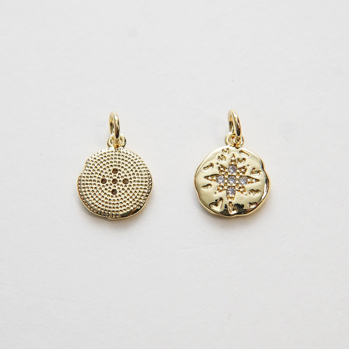 Gold Star Charms,18K Gold Filled Starburst Pendant,CZ Round Coin North Star Charm Bracelet Necklace for DIY Jewelry Making Su