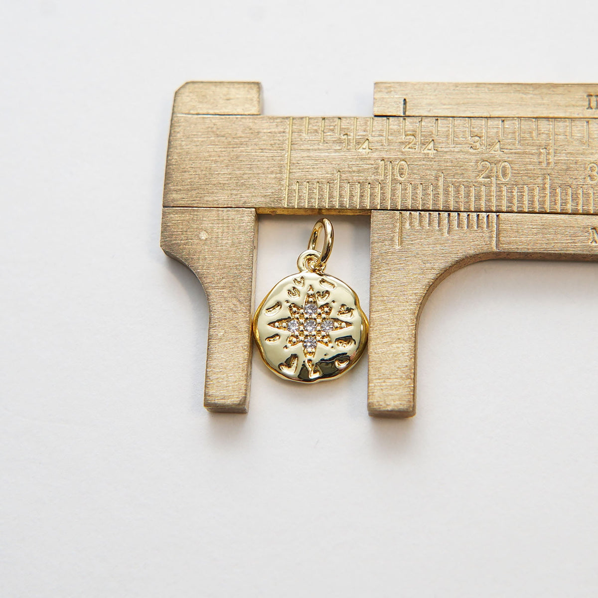 Gold Star Charms,18K Gold Filled Starburst Pendant,CZ Round Coin North Star Charm Bracelet Necklace for DIY Jewelry Making Su