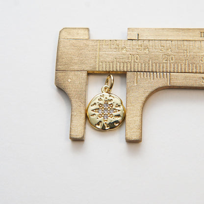 Gold Star Charms,18K Gold Filled Starburst Pendant,CZ Round Coin North Star Charm Bracelet Necklace for DIY Jewelry Making Su