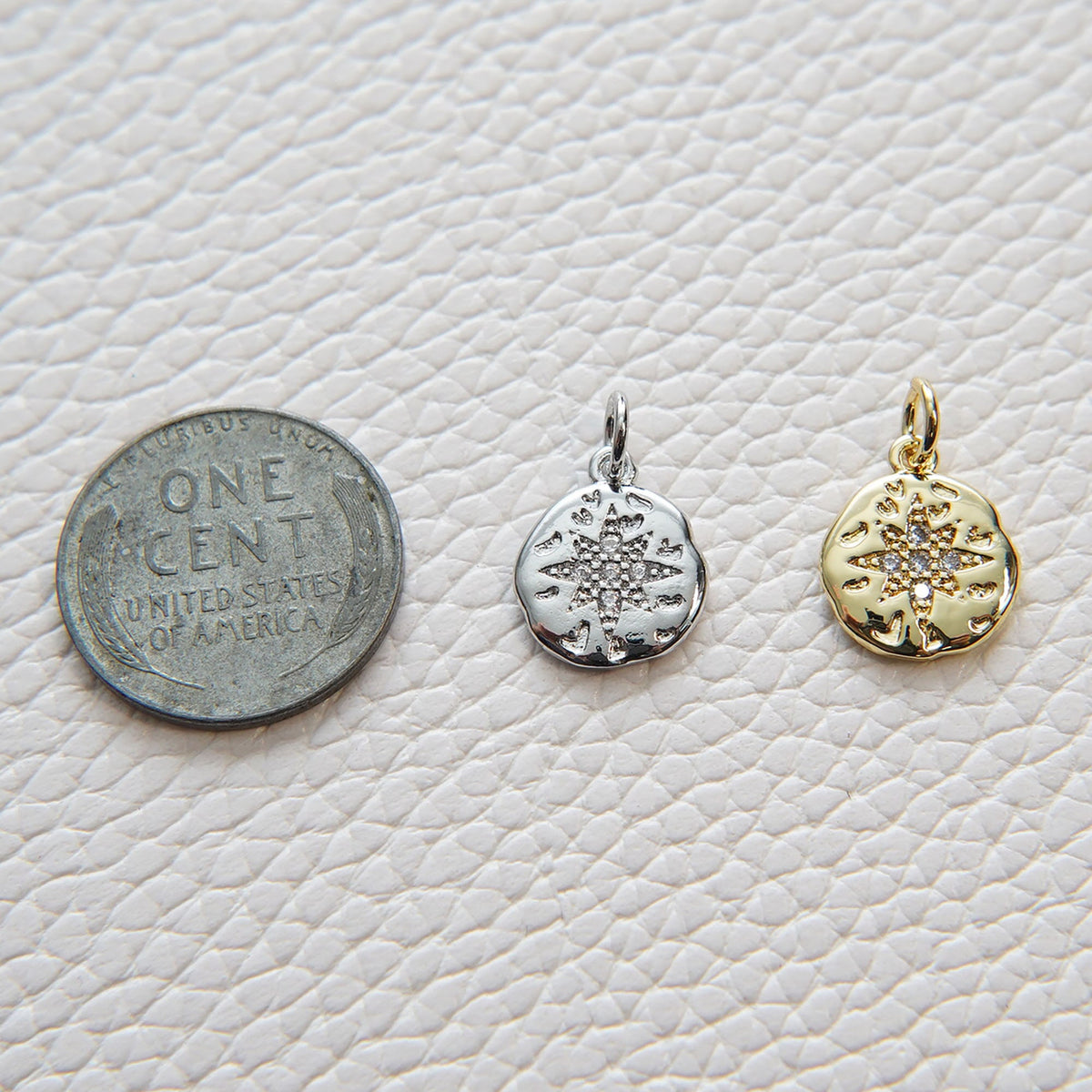 Gold Star Charms,18K Gold Filled Starburst Pendant,CZ Round Coin North Star Charm Bracelet Necklace for DIY Jewelry Making Su