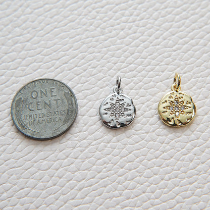 Gold Star Charms,18K Gold Filled Starburst Pendant,CZ Round Coin North Star Charm Bracelet Necklace for DIY Jewelry Making Su