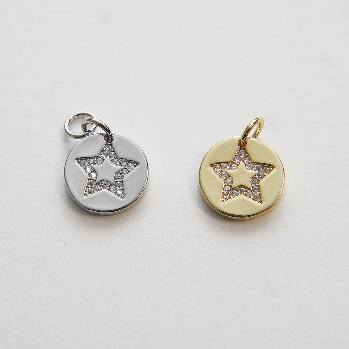 Gold Star Charms,18K Gold Filled CZ Micro Pave Star Pendant,Round Coin Star Charm Bracelet Necklace for DIY Jewelry Making Su