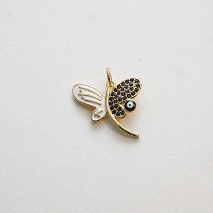 Gold Dragonfly Charms,18K Gold Filled Dragonfly Pendant,Dragonfly Evil Eye Charm Bracelet Necklace for DIY Jewelry Making Sup
