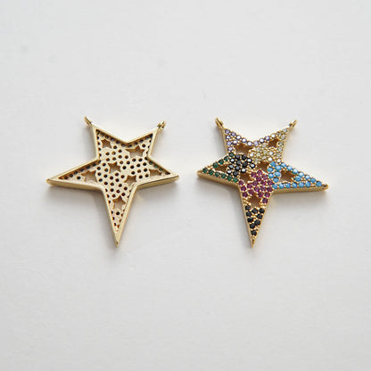 Gold Star Charms,18K Gold Filled CZ Micro Pave Star Pendant,Star Charm Bracelet Necklace for DIY Jewelry Making Supply